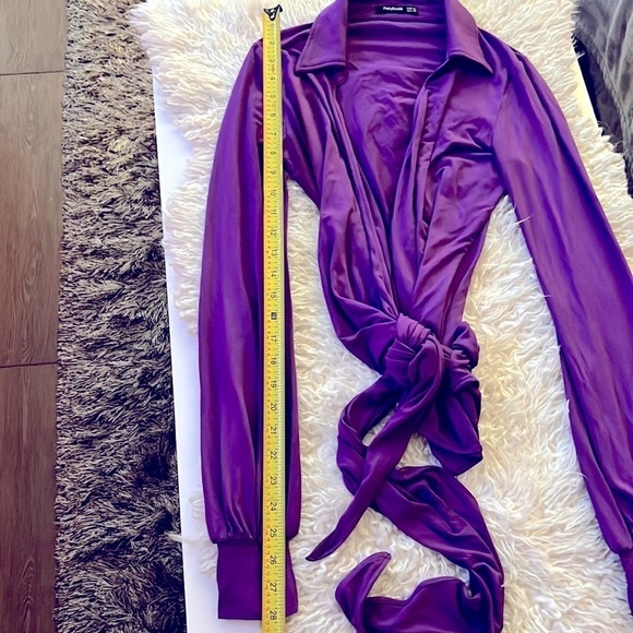 Patty Boutik Purple Collared Wrap Tie Long Sleeve Blouse Top! - Picture 7 of 10
